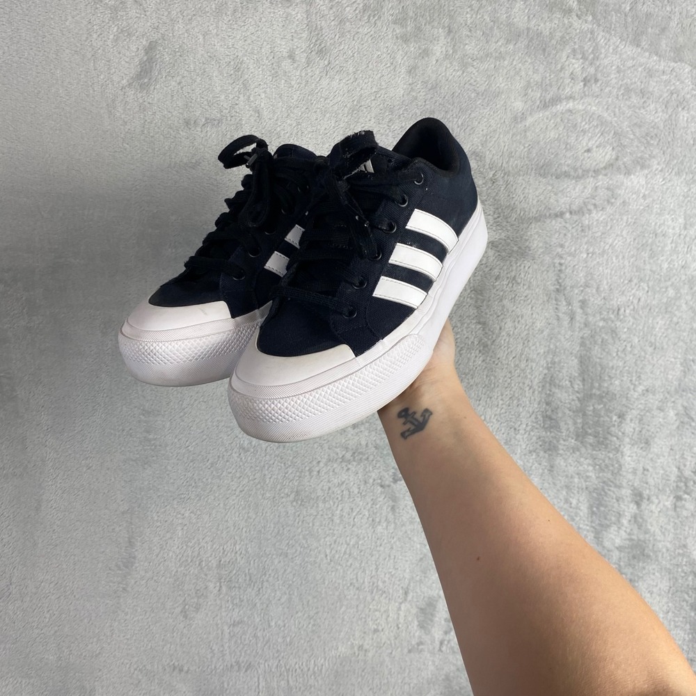Adidas Nizza Platform Black White Canvas Sneakers IE2310 Womens Size 8